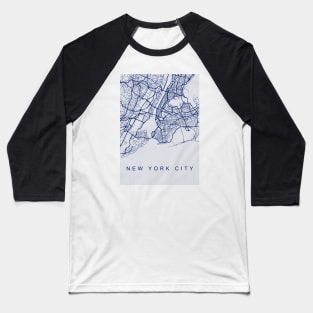 NYC Streets Blue Map Baseball T-Shirt